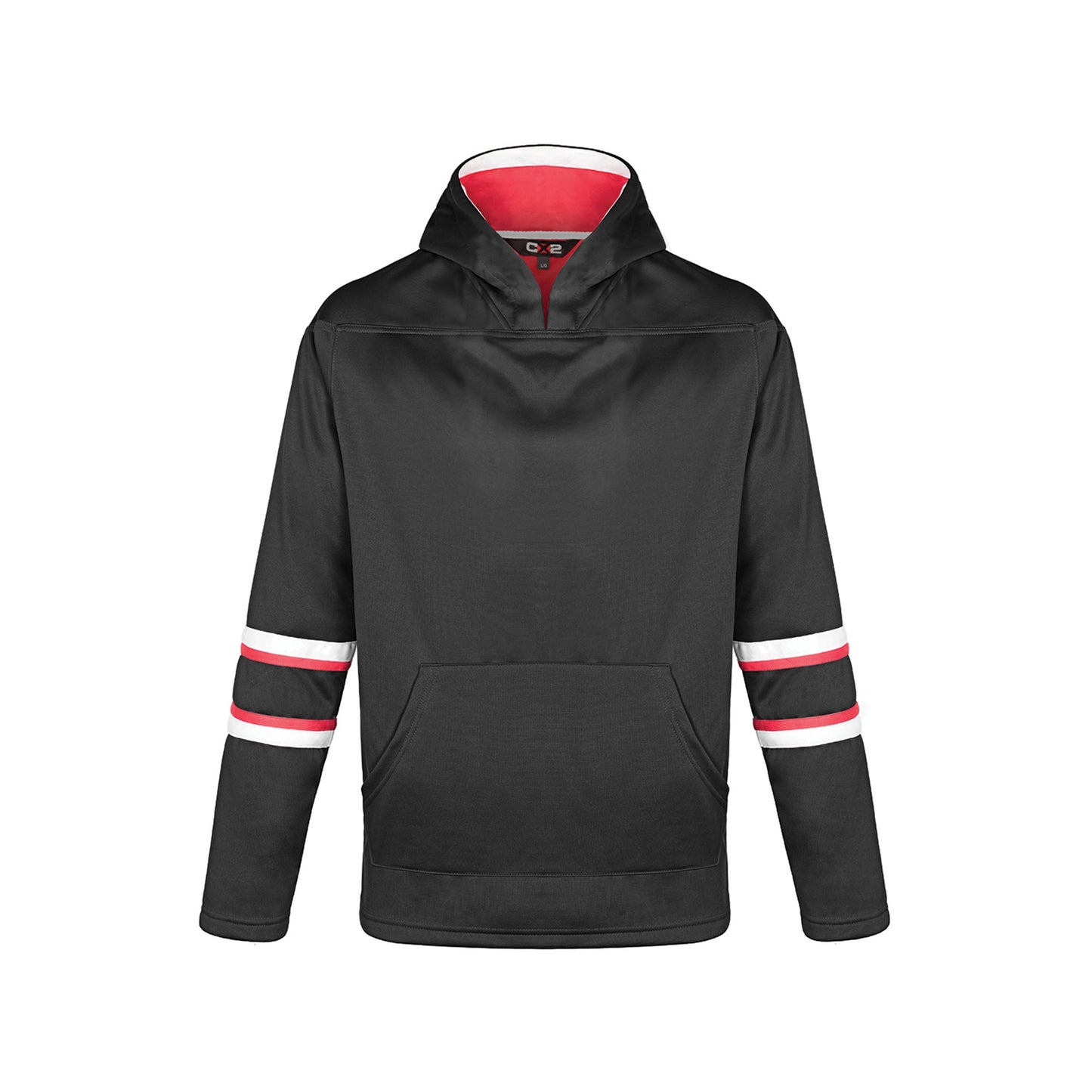 L0617Y - Dangle - Youth Pullover Hockey Lace Hooded Sweatshirt Black Red White 100% Polyester Brushed Fleece 617y CX2 youth