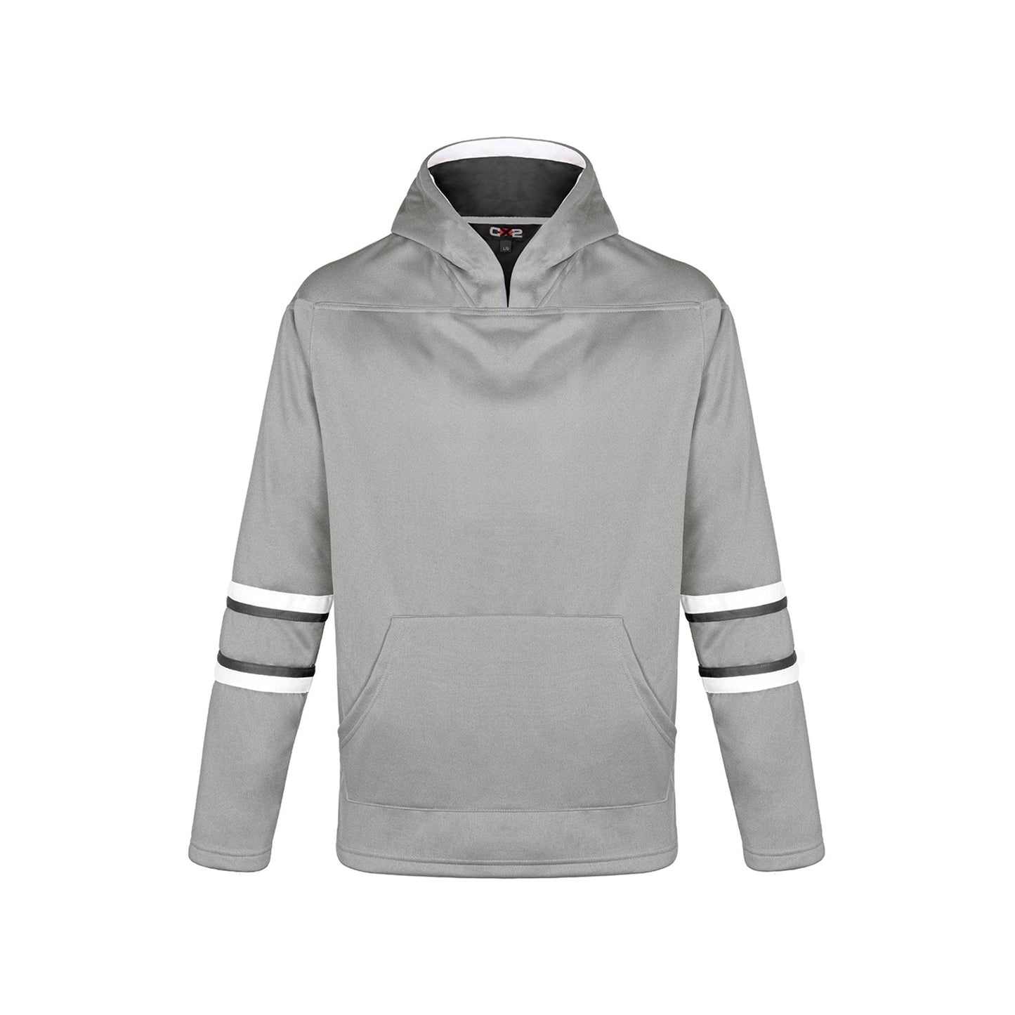 L0617Y - Dangle - Youth Pullover Hockey Lace Hooded Sweatshirt Grey Black White 100% Polyester Brushed Fleece 617y CX2 youth