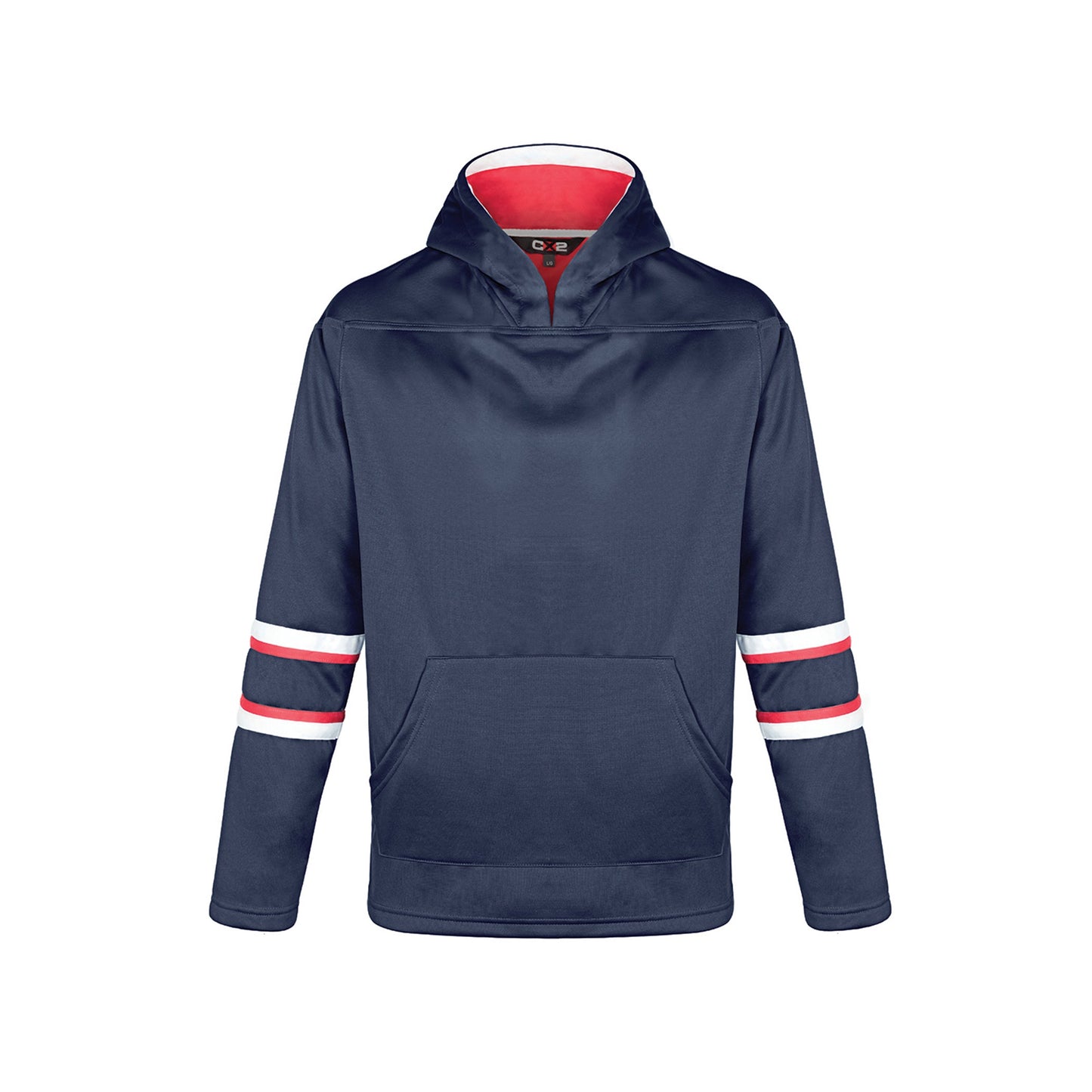 L0617Y - Dangle - Youth Pullover Hockey Lace Hooded Sweatshirt Navy Red White 100% Polyester Brushed Fleece 617y CX2 youth