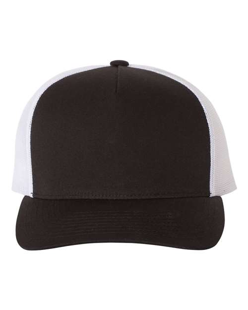 YP Classics 6506, Five-panel Retro Trucker Cap, Black/ White