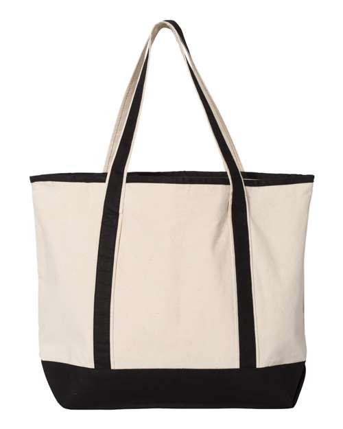 Q-Tees Q1500, 34.6l Large Canvas Deluxe Tote, Natural/ Black