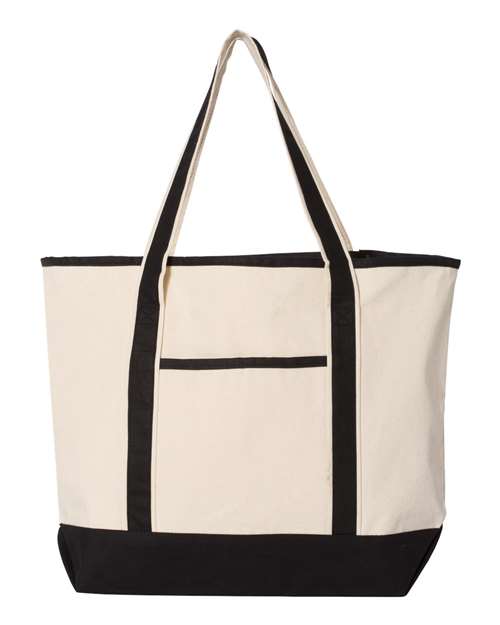 Q-Tees Q1500, 34.6l Large Canvas Deluxe Tote, Natural/ Black