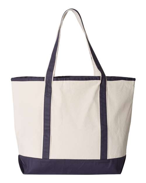 Q-Tees Q1500, 34.6l Large Canvas Deluxe Tote, Natural/ Navy