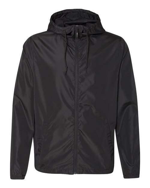 Independent Trading Co. EXP54LWZ, Men's Lightweight Windbreaker Full-zip Jacket, Black