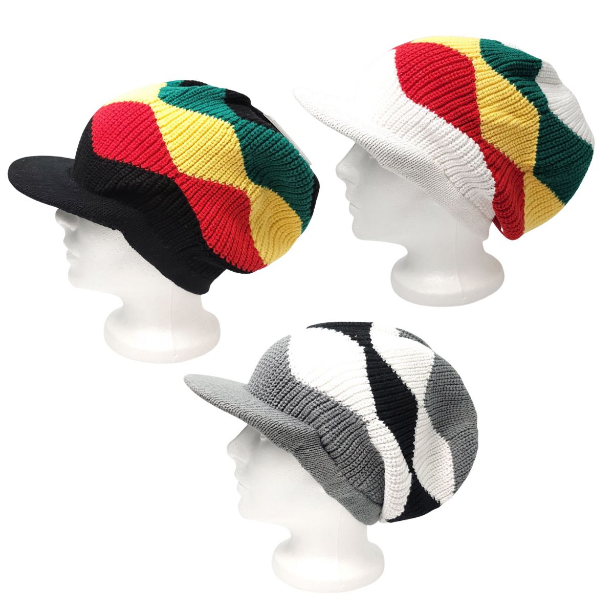 Rasta Knitted Visor Beanie-RV0012, Cotton, OSFA