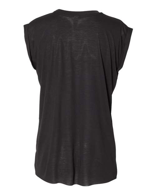 BELLA + CANVAS 8804, Women’s Flowy Rolled Cuffs Muscle Tee, Black