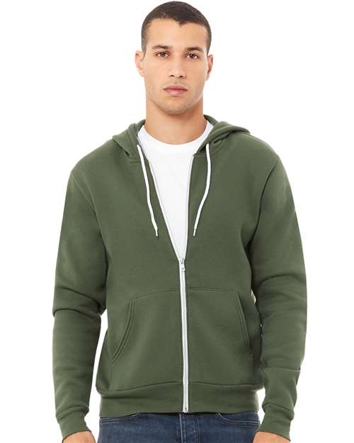 Unisex Sponge Fleece Full-Zip Hoodie Sweatshirt - Military Green -  - 2769