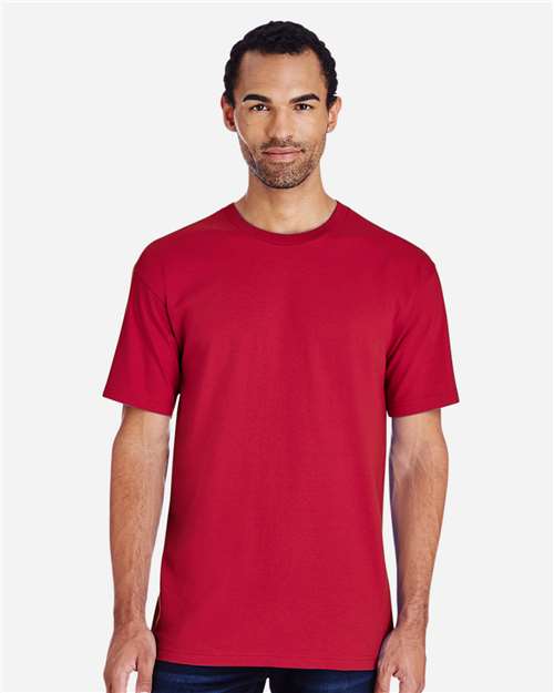 Gildan H000 Unisex Hammer™ T-Shirt Scarlet Red Cotton Cotton-Poly Blend Midweight Moisture-Wicking Polyester Premium Regular Fit Short Sleeves Sport / Athletic T-Shirts Tear-Away Label Tops Womens Womens Tops Woven Shirts