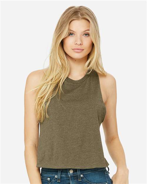 BELLA + CANVAS 6682, Women's Racerback Crop Tank, Heather Olive
