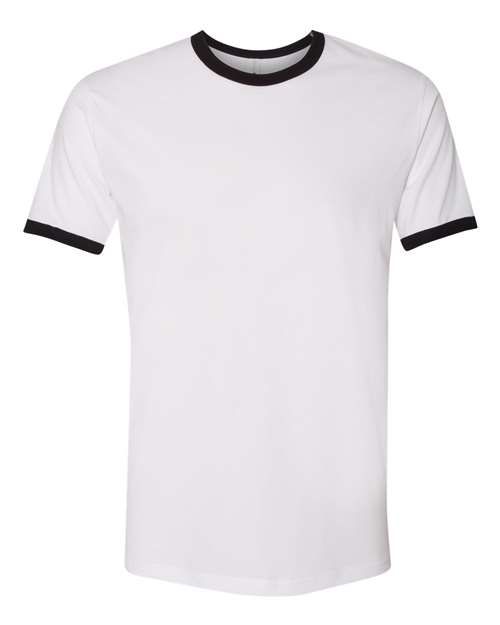Next Level 3604, Unisex Cotton Ringer Tee, White/ Black
