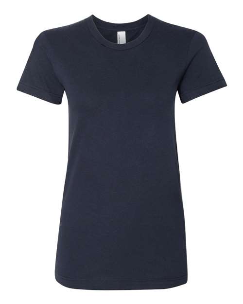 Women’s Fine Jersey Tee - - 6377 Navy 00527 2102W 4-4.9 oz American Apparel Cotton Cotton - 100% Cotton - Combed Cotton - Ringspun Crewneck Fashion T-Shirts Go To Fashion Jersey Juniors Light (Under 5 oz) No Visible Logos Premium Fashion S&S Deep Deals Short Sleeves Side Seams T-Shirts T-Shirts - Premium Tops Womens