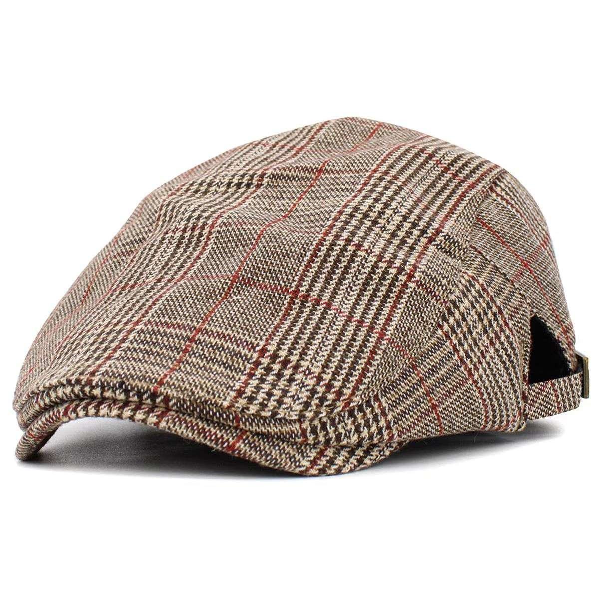 IVY Hat -K232, Plaid Pattern, Multi-Coloured, Adjustable Brown & Red OSFA Fashion Hat