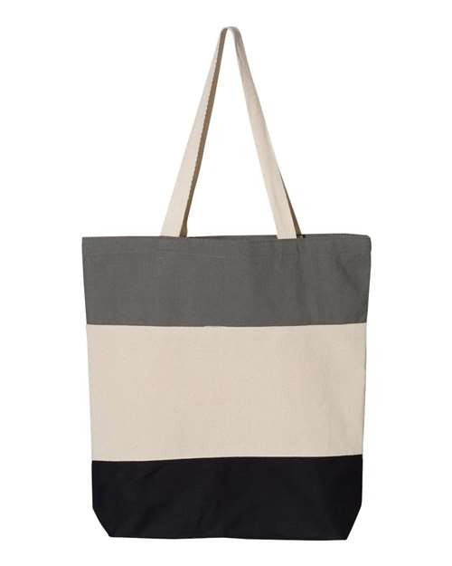 Q-Tees Q125900, 11l Tri-color Tote, Black/ Natural/ Light Grey