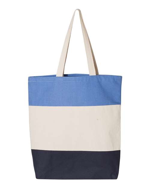 Q-Tees Q125900, 11l Tri-color Tote, Navy/ Natural/ Carolina Blue
