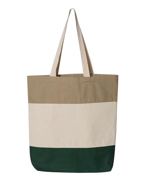 Q-Tees Q125900, 11l Tri-color Tote, Forest/ Natural/ Khaki