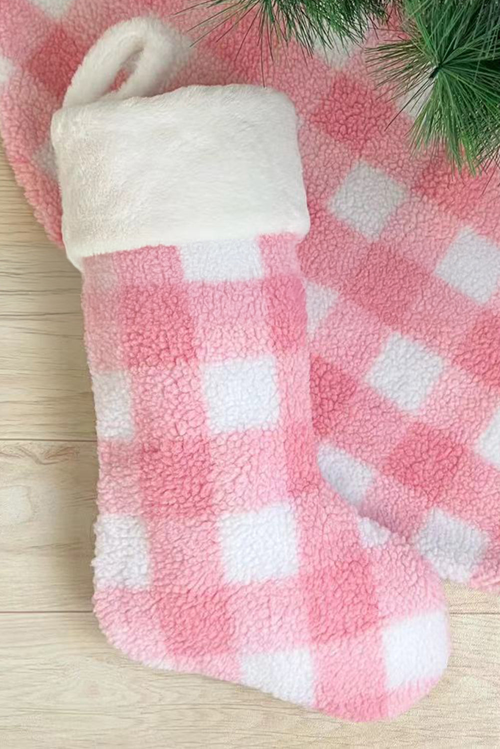 Pink Fleece Christmas Buffalo Plaid Stocking Ornament Color Black Color Pink Day Christmas Fabric Fleece&Velvet Pattern Plaid stocking stockings Style Casual