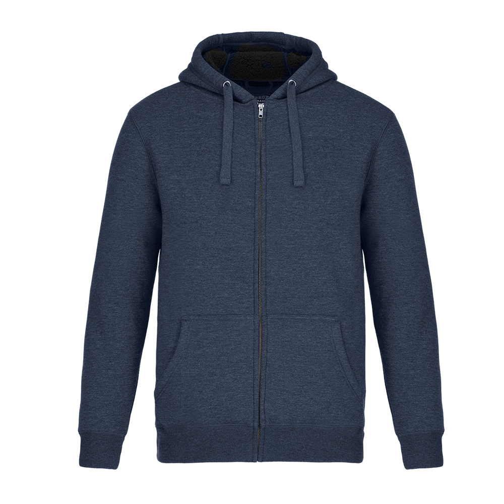 L00785 - Yolo - Adult Full-Zip Hooded Sweatshirt w/ Sherpa Fleece Navy Heather 60% Cotton 40% Recycled Polyester 785 adult carhartt eco-friendly mens Muskoka Trail sherpa sustainable sweater yolo785