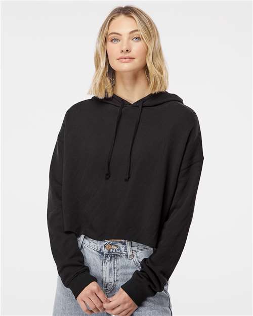 Independent Trading Co. AFX64CRP, Women’s Lightweight Crop Hooded Sweatshirt, Black