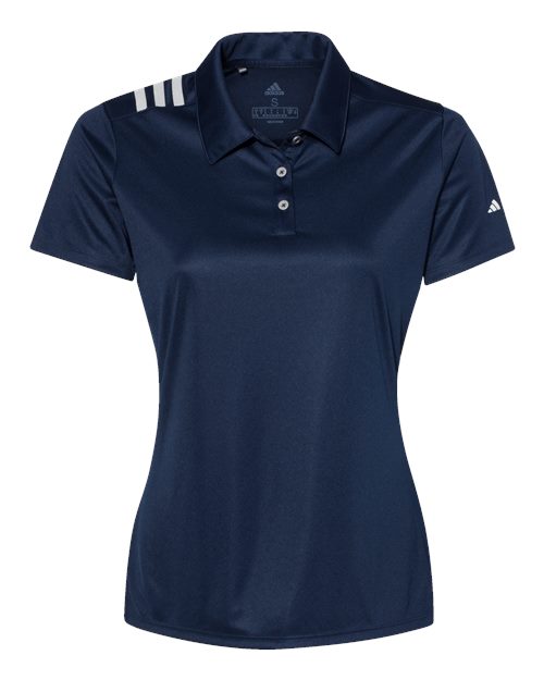 Adidas A325, Women's 3-stripes Shoulder Polo, Collegiate Navy/ White