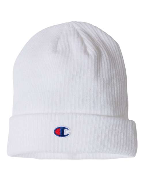 Ribbed Cuffed Beanie - - 8118 White One Size 03195 Adult Beanies Champion Closeout Company Store Beanies Company Store Headwear Company Store Style Guide Cozy Essentials CS4003 Cuffed / Cuffs Fitness and Wellness Go To Fashion Headwear One Size Outerwear Premium Fashion Retail Brands School & Team Unisex Visible Logos