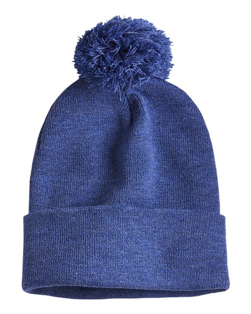 Sportsman SP15, 12" Pom-pom Cuffed Beanie, Heather Dark Royal