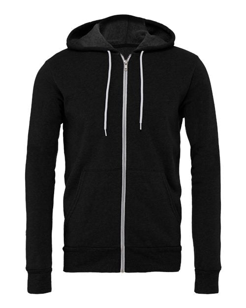 BELLA + CANVAS 3739, Unisex Sponge Fleece Full-zip Hoodie Sweatshirt, Black Heather