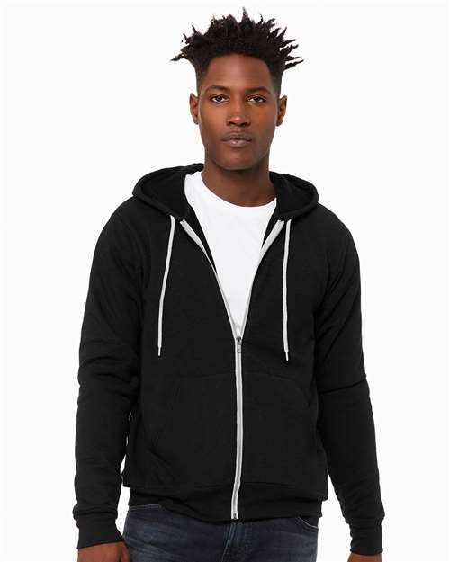 Unisex Sponge Fleece Full-Zip Hoodie Sweatshirt - Black Heather -  - 2769