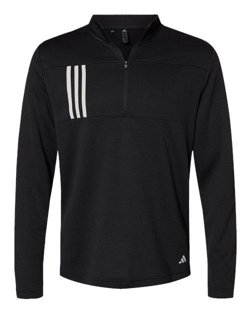 Adidas A482, Men's 3-stripes Double-knit Quarter-zip Pullover, Black/ Grey Two