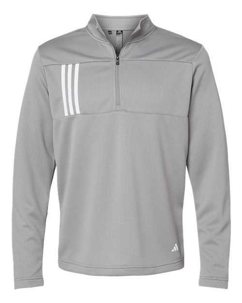 Adidas A482, Men's 3-stripes Double-knit Quarter-zip Pullover, Grey Three/ White