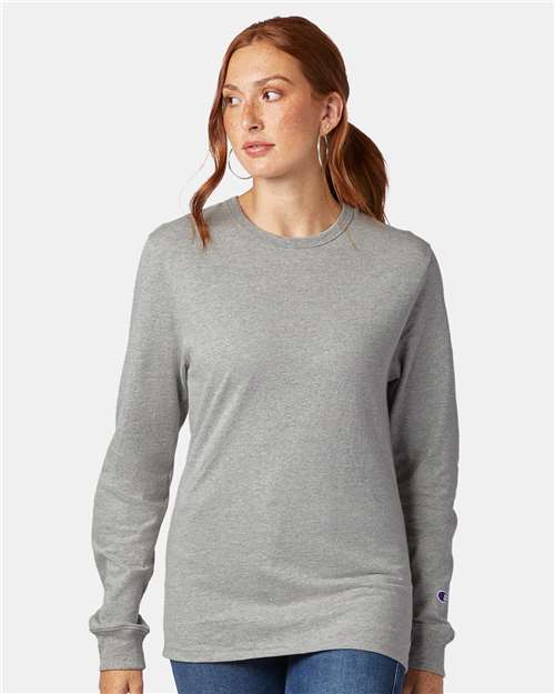 Unisex Heritage Jersey Long Sleeve T-Shirt - - 9284 Oxford Grey 02784 7-7.9 oz Adult Champion Cotton - 100% Cotton - Over 50% Crewneck Cuffed / Cuffs Eco-Friendly Go To Fashion Heavy (Over 6 oz) Jersey Long Sleeves Mens & Unisex Premium Fashion Pullovers Retail Brands Ribbed S&S Deep Deals School & Team Socially Conscious Manufacturing Sustainable Manufacturing Sustainable Styles T-Shirts T-Shirts - Long Sleeve T453 Tops Unisex Visible Logos