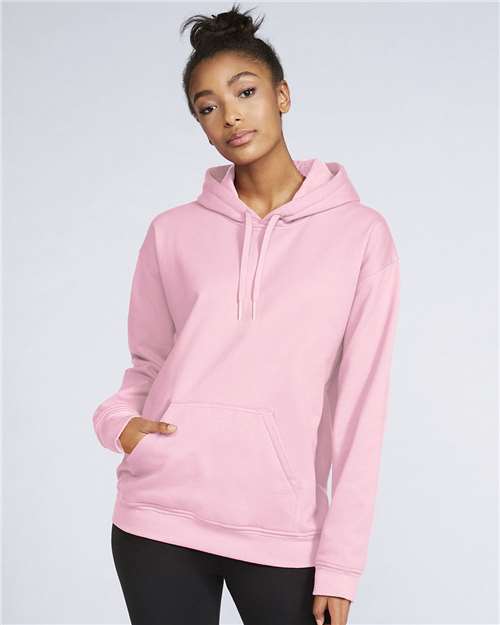 Gildan SF500 Unisex Softstyle® Midweight Hooded Sweatshirt Light Pink Cotton Cotton-Poly Blend Fleece Hooded Insulated Jersey Midweight Moisture-Wicking Outerwear Pocket Polyester Regular Fit Spandex Sport / Athletic Super Heavyweight Sweatshirts & Fleece Tear-Away Label Tops Womens Womens Tops