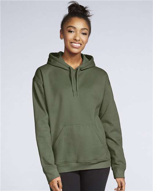 Gildan SF500 Unisex Softstyle® Midweight Hooded Sweatshirt Military Green Cotton Cotton-Poly Blend Fleece Hooded Insulated Jersey Midweight Moisture-Wicking Outerwear Pocket Polyester Regular Fit Spandex Sport / Athletic Super Heavyweight Sweatshirts & Fleece Tear-Away Label Tops Womens Womens Tops
