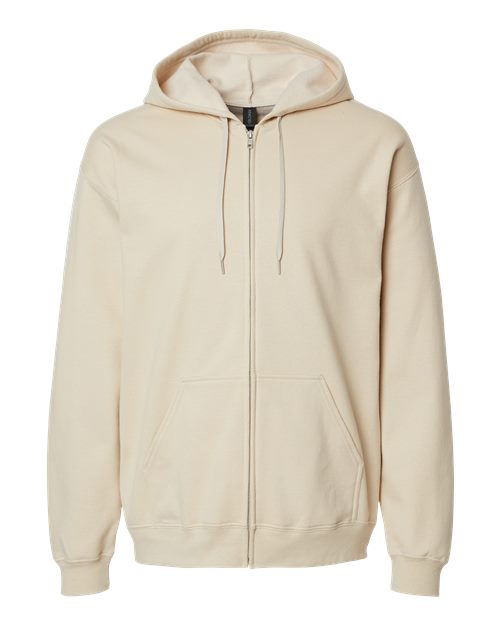 Gildan SF600, Unisex Softstyle Midweight Full-zip Hooded Sweatshirt, Sand