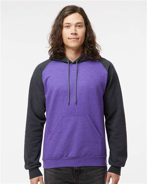 Fleece Raglan Hooded Sweatshirt - - 9363 Heather Purple Dark Charcoal 00139 14 oz and over Adult Blends Cotton - Over 50% Cotton - Ringspun Cuffed / Cuffs Drawstring Fleece Fleece - Premium - Hood Heavy (Over 6 oz) Hooded KF4042 King Fashion Long Sleeves Media Pocket Mens & Unisex No Visible Logos Pockets Polyester Raglans Ribbed Sweatshirts Sweatshirts & Fleece Tops