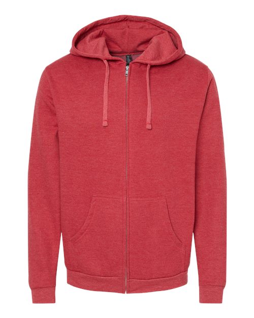 M&O 3331, Unisex Zipper Fleece Hoodie, Heather Red