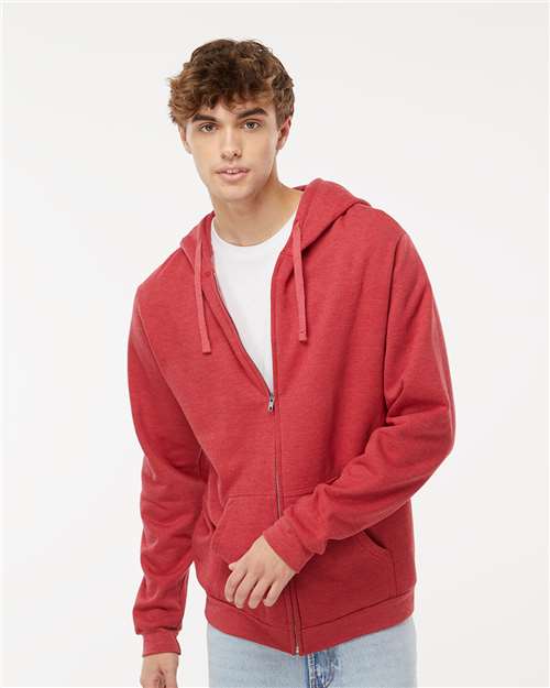 M&O 3331, Unisex Zipper Fleece Hoodie, Heather Red