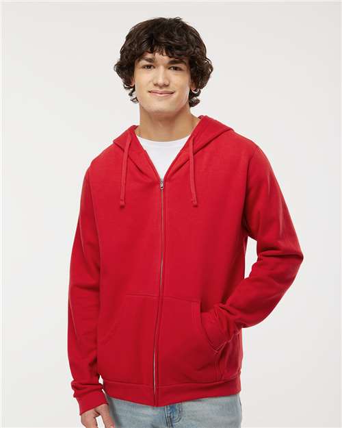 M&O 3331, Unisex Zipper Fleece Hoodie, Red