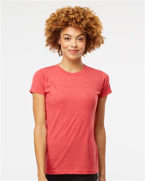 Women's Deluxe Blend T-Shirt - - 9416 Heather Red 00642 3540 6-6.9 oz Adult Blends Cotton Cotton - Ringspun Crewneck Festival Season M&O No Visible Logos Polyester - Over 50% Regular (5-6 oz) S&S Exclusive Brands Short Sleeves Side Seams T-Shirts T-Shirts - Premium The Edit Styles we're loving CA Tops Womens