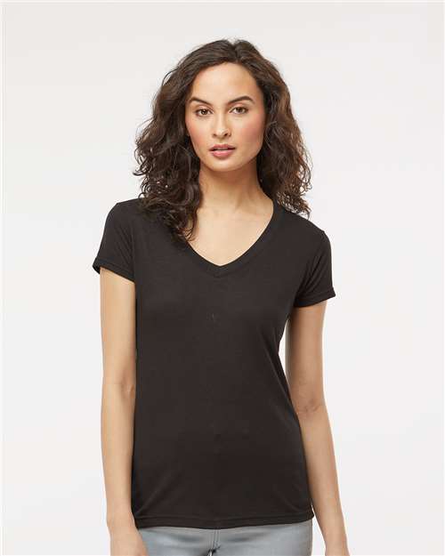Women's Deluxe Blend V-Neck T-Shirt - - 9419 Black 00742 3542 6-6.9 oz Adult Back to School 2025 CA Blends Cotton - Ringspun Festival Season M&O No Visible Logos Polyester - Over 50% Regular (5-6 oz) Short Sleeves Side Seams T-Shirts T-Shirts - Premium Tops V-Neck Womens