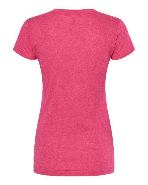 M&O 3542, Women's Deluxe Blend V-neck T-shirt, Heather Fuchsia