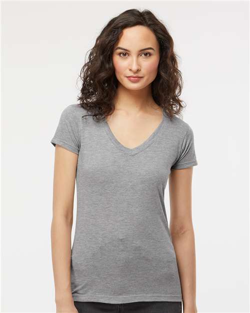 Women's Deluxe Blend V-Neck T-Shirt - - 9419 Heather Grey 00742 3542 6-6.9 oz Adult Back to School 2025 CA Blends Cotton - Ringspun Festival Season M&O No Visible Logos Polyester - Over 50% Regular (5-6 oz) Short Sleeves Side Seams T-Shirts T-Shirts - Premium Tops V-Neck Womens