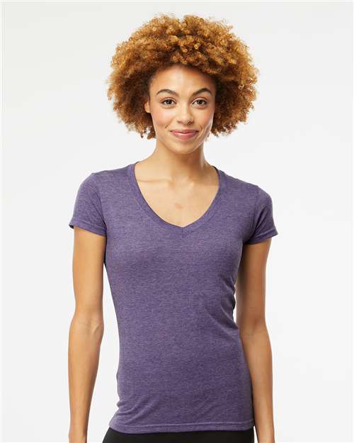 Women's Deluxe Blend V-Neck T-Shirt - - 9419 Heather Purple 00742 3542 6-6.9 oz Adult Back to School 2025 CA Blends Cotton - Ringspun Festival Season M&O No Visible Logos Polyester - Over 50% Regular (5-6 oz) Short Sleeves Side Seams T-Shirts T-Shirts - Premium Tops V-Neck Womens