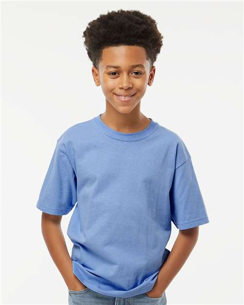 Youth Deluxe Blend T-Shirt - - 9425 Heather Blue 00942 3544 6-6.9 oz Back to School 2025 CA Blends Cotton - Ringspun Crewneck Fall Style Guide 2024 CA M&O No Visible Logos Polyester - Over 50% Regular (5-6 oz) Short Sleeves Side Seams T-Shirts T-Shirts - Premium The Edit Styles we're loving CA Tops Youth Youth Summer Styles