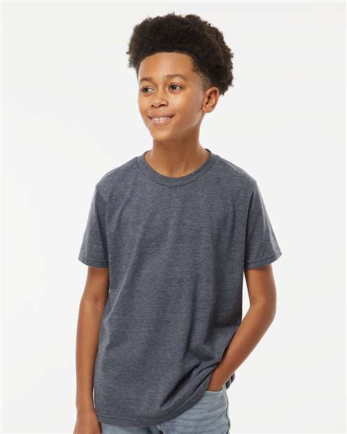 Youth Deluxe Blend T-Shirt - - 9425 Heather Navy 00942 3544 6-6.9 oz Back to School 2025 CA Blends Cotton - Ringspun Crewneck Fall Style Guide 2024 CA M&O No Visible Logos Polyester - Over 50% Regular (5-6 oz) Short Sleeves Side Seams T-Shirts T-Shirts - Premium The Edit Styles we're loving CA Tops Youth Youth Summer Styles