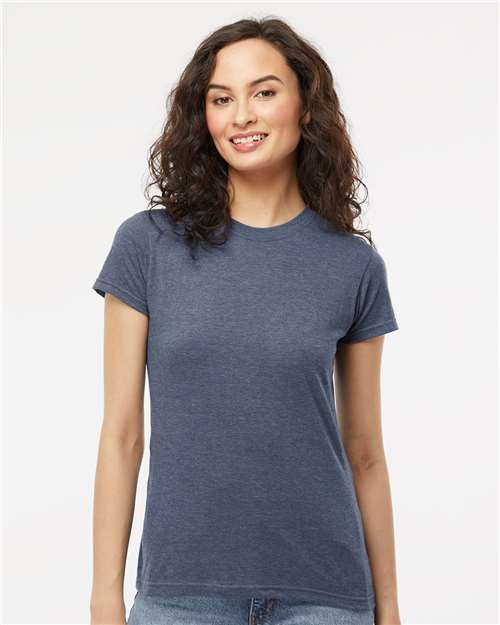 Women's Fine Jersey T-Shirt - - 9433 Heather Navy L 01442 4513 7-7.9 oz Adult Cotton - 100% Cotton - Combed Cotton - Ringspun Crewneck Heavy (Over 6 oz) Jersey Knit M&O No Visible Logos Short Sleeves Side Seams T-Shirts T-Shirts - Premium Tops Womens