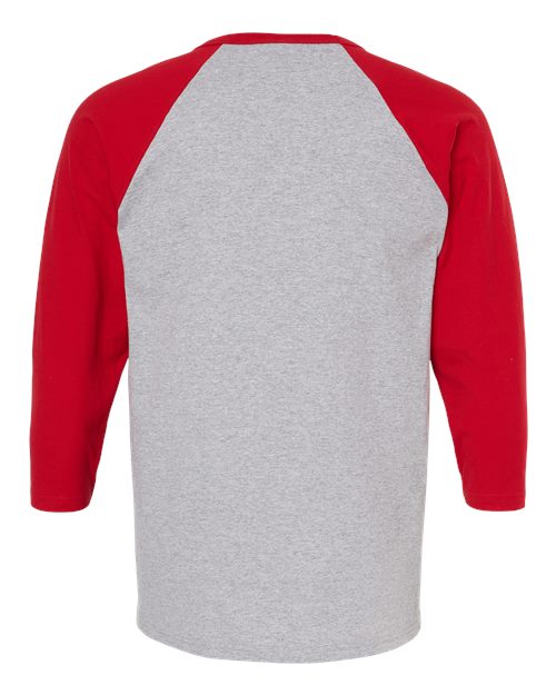 M&O 5540, Raglan Three-quarter Sleeve Baseball T-shirt, Sport Grey/ Red