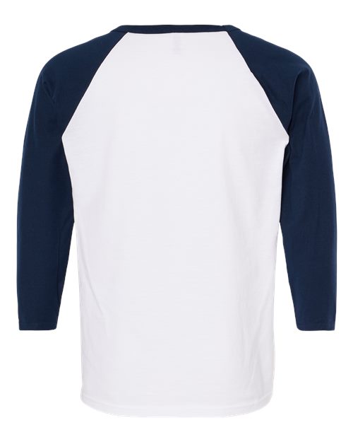 M&O 5540, Raglan Three-quarter Sleeve Baseball T-shirt, White/ Navy