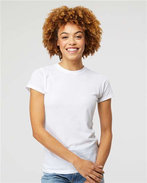 Women's Deluxe Blend T-Shirt - - 9416 Heather White 00642 3540 6-6.9 oz Adult Blends Cotton Cotton - Ringspun Crewneck Festival Season M&O No Visible Logos Polyester - Over 50% Regular (5-6 oz) S&S Exclusive Brands Short Sleeves Side Seams T-Shirts T-Shirts - Premium The Edit Styles we're loving CA Tops Womens