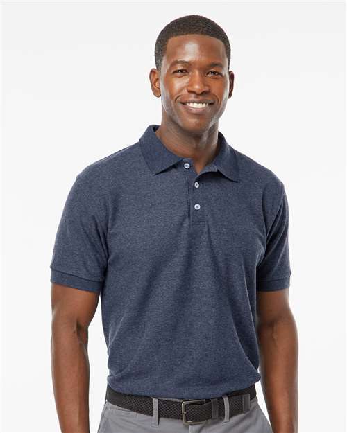 Soft Touch Polo - - 9539 Heather Navy 03142 11-11.9 oz 7006 Adult Blends Cotton Cotton/Poly (50/50) M&O Mens & Unisex No Visible Logos Office Apparel and Workwear Pique Plackets Polos Polos & Knits S&S Exclusive Brands Short Sleeves Sport Shirts Tops Tubular