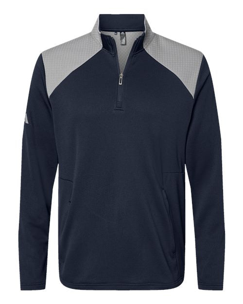 Adidas A532, Men's Textured Mixed Media Quarter-zip Pullover, Collegiate Navy/ Grey Three